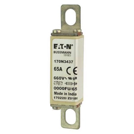 Semiconductor Fuse, 65A, Fast-Acting, 660V AC, Bolt-On MPN:170N3437