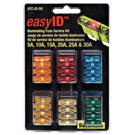 Automotive Fuse Kit, ATC Series, 42 Fuses Included, No Fuse Class Class, 5 to 30A, Not Rated MPN:ATC-ID-SK