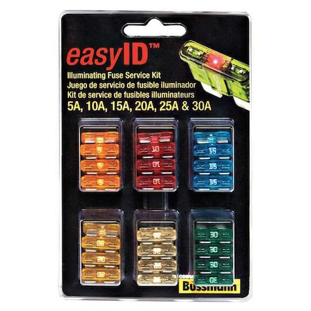 Automotive Fuse Kit, ATM Series, 36 Fuses Included, No Fuse Class Class, 5 to 30A, Not Rated MPN:ATM-ID-SK