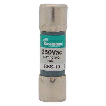 Midget Fuse, Fast-Acting, 10A, 250V AC, Non-Indicating, 10kA at 250V AC MPN:BBS-10