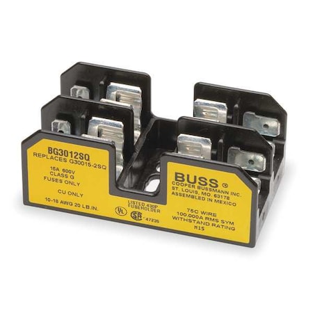 Open Fuse Block, G UL Class, 600V AC/DC Volt Rating, 2 Poles, Screw with Quick Connect MPN:BG3012SQ