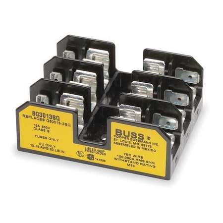 Open Fuse Block, G UL Class, 600V AC/DC Volt Rating, 3 Poles, Screw with Quick Connect MPN:BG3013SQ