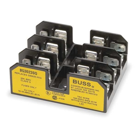 Open Fuse Block, 20 A Amp Range, 600V AC/DC Volt Rating, 3 Poles, Screw with Quick Connect MPN:BG3023SQ
