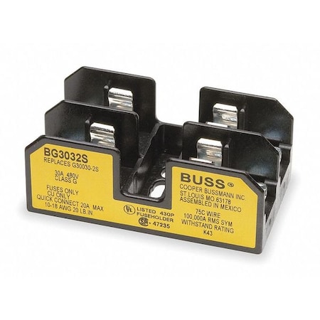Open Fuse Block, G UL Class, 480V AC/DC Volt Rating, 2 Poles, Screw with Quick Connect MPN:BG3032S