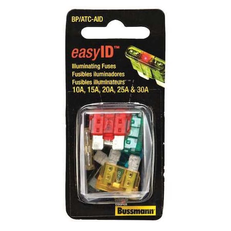 Automotive Fuse Kit, ATC Series, 5 Fuses Included, No Fuse Class Class, 10 to 30A, Not Rated MPN:BP/ATC-AID