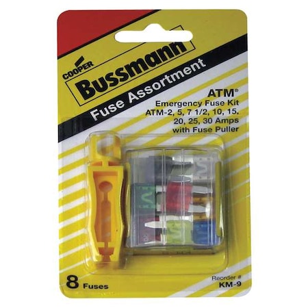 Automotive Fuse Kit, ATM Series, 8 Fuses Included, No Fuse Class Class, 10 to 30A, Not Rated MPN:BP/ATM-AH8-RPP