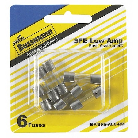 Glass Fuse Kit, SFE Series, 6 Fuses Included, 4 to 9A, 32V AC MPN:BP/SFE-AL6-RP