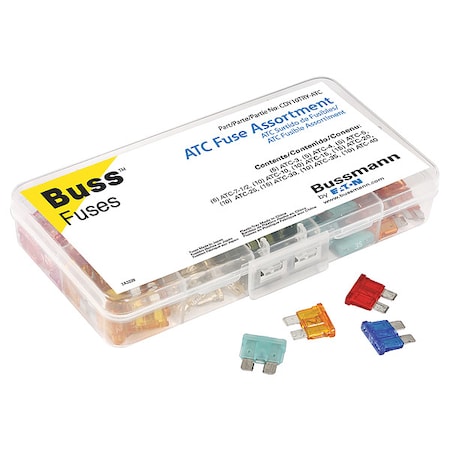 Automotive Fuse Kit, ATC Series, 100 Fuses Included, 3 to 40A, Not Rated MPN:CDY10TRY-ATC