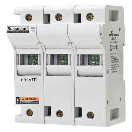 Fuse Holder, 0 to 30A Amp Range, 600V AC/DC Volt Rating, 3 Poles, Box Lug MPN:CH30J3I