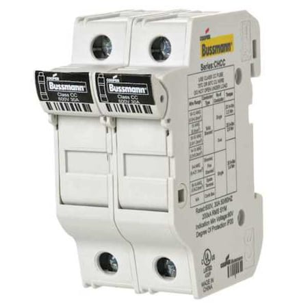 Finger Safe Fuse Block, CC UL Class, 600V AC/DC Volt Rating, 2 Poles, Box Lug; Clamp MPN:CHCC2DU