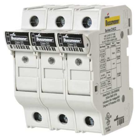Finger Safe Fuse Block, CC UL Class, 600V AC/DC Volt Rating, 3 Poles, Box Lug; Clamp MPN:CHCC3DIU
