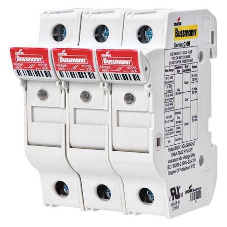 Fuse Holder, 0 to 30A Amp Range, 600V AC/DC Volt Rating, 3 Poles, Clamp/Spade Lug MPN:CHM3DNIU
