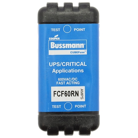 Glass Fuse, FCF Series, Fast-Acting, 60A, 600V AC, 300kA at 600V AC, 50kA at 600V DC MPN:FCF60RN