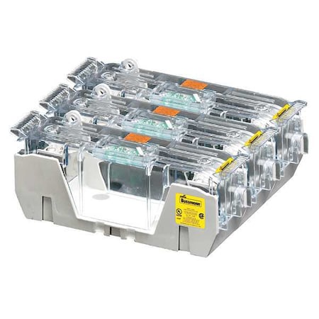 Open Fuse Block, 110 to 200A Amp Range, 250V AC/DC Volt Rating, 3 Poles, Box Lug MPN:HM25200-3CR