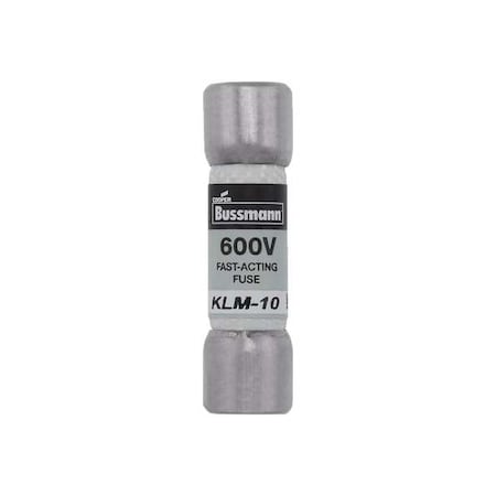 Midget Fuse, Fast-Acting, 10A, 600V AC, Non-Indicating, 100kA at 600V AC, 50kA at 600V DC MPN:KLM-10
