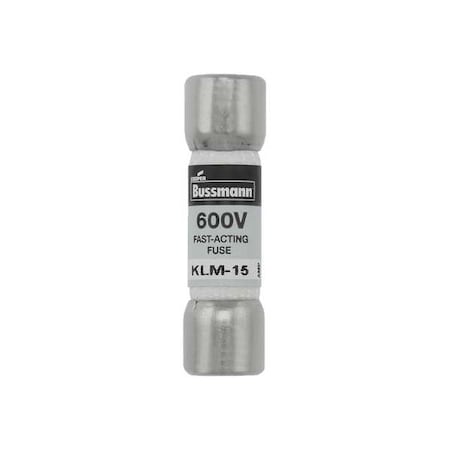 Midget Fuse, Fast-Acting, 15A, 600V AC, Non-Indicating, 100kA at 600V AC, 50kA at 600V DC MPN:KLM-15