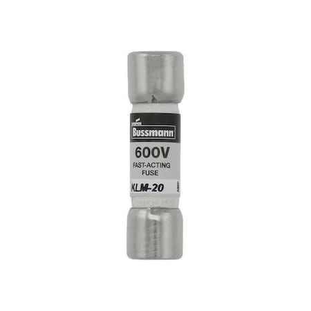 Midget Fuse, Fast-Acting, 20A, 600V AC, Non-Indicating, 100kA at 600V AC, 50kA at 600V DC MPN:KLM-20