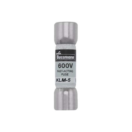 Midget Fuse, Fast-Acting, 5A, 600V AC, Non-Indicating, 100kA at 600V AC, 50kA at 600V DC MPN:KLM-5