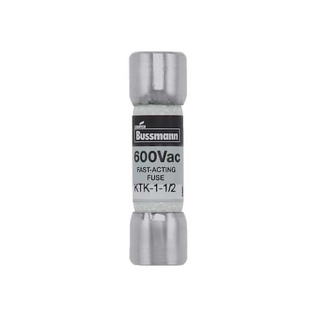 Midget Fuse, Fast-Acting, 1.50A, 600V AC, Non-Indicating, 100kA at 600V AC MPN:KTK-1-1/2