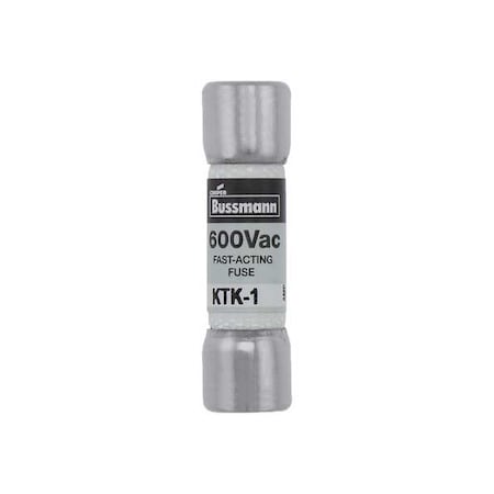 Midget Fuse, Fast-Acting, 1A, 600V AC, Non-Indicating, 100kA at 600V AC MPN:KTK-1
