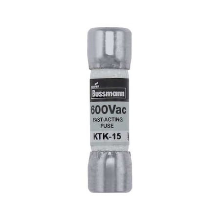 Midget Fuse, Fast-Acting, 15A, 600V AC, Non-Indicating, 100kA at 600V AC MPN:KTK-15