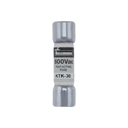 Midget Fuse, Fast-Acting, 30A, 600V AC, Non-Indicating, 100kA at 600V AC MPN:KTK-30