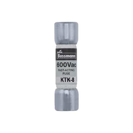 Midget Fuse, Fast-Acting, 8A, 600V AC, Non-Indicating, 100kA at 600V AC MPN:KTK-8