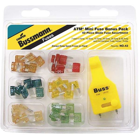 Automotive Fuse Kit, ATM Series, 42 Fuses Included, K Class, 5 to 30A, Not Rated MPN:NO.43