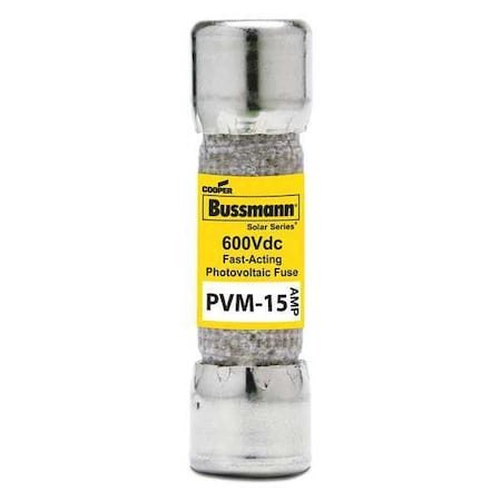 Midget Fuse, Fast-Acting, 15A, Not Rated, Non-Indicating, 50kA at 600V DC MPN:PVM-15