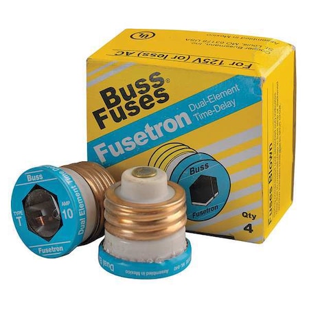 Plug Fuse, 10A, 10kA at 125V AC, 4 PK MPN:T-10