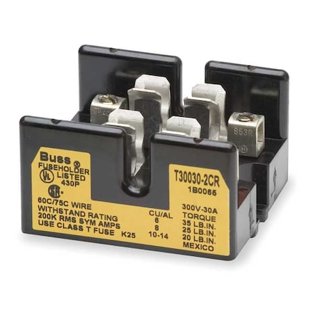 Open Fuse Block, 0 to 30A Amp Range, 300V AC/DC Volt Rating, 2 Poles, Box Lug MPN:T30030-2CR
