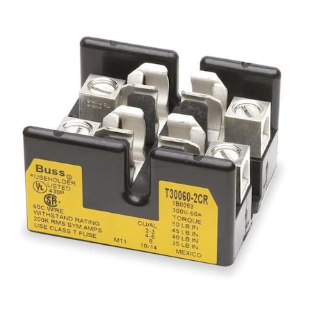 Open Fuse Block, T UL Class, 300V AC/DC Volt Rating, 2 Poles, Box Lug MPN:T30060-2CR