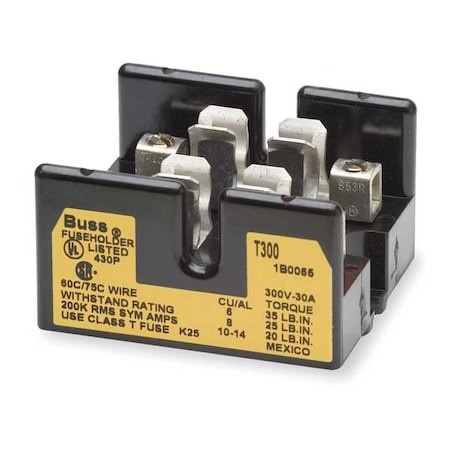 Open Fuse Block, T UL Class, 300V AC/DC Volt Rating, 2 Poles, Box Lug MPN:T30100-2CR