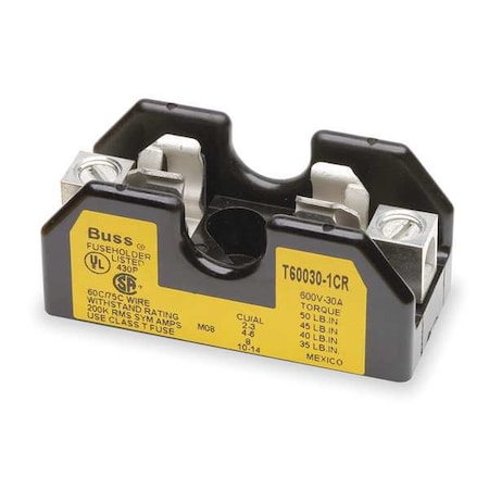 Open Fuse Block, T UL Class, 600V AC/DC Volt Rating, 1 Poles, Screw MPN:T60030-1SR