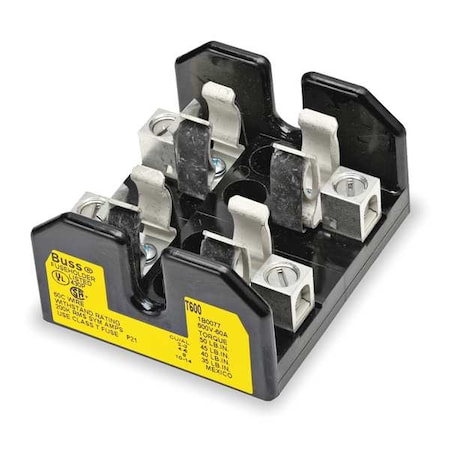Open Fuse Block, 0 to 30A Amp Range, 600V AC/DC Volt Rating, 2 Poles, Box Lug MPN:T60030-2CR