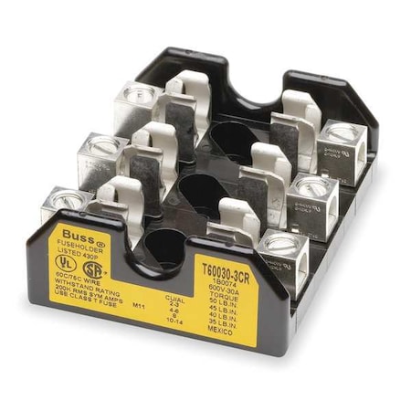 Open Fuse Block, T UL Class, 600V AC/DC Volt Rating, 3 Poles, Screw MPN:T60030-3SR