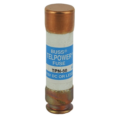 Telecom Protection Fuse, TPN Series, 50A, Fast-Acting, Not Rated, Cylindrical MPN:TPN-50