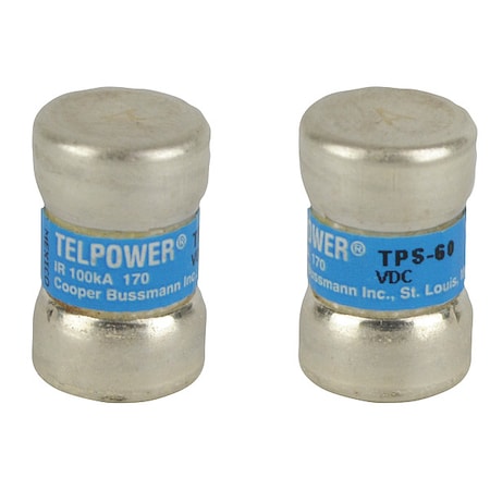 Telecom Protection Fuse, TPS Series, 60A, Fast-Acting, Not Rated, Cylindrical MPN:TPS-60