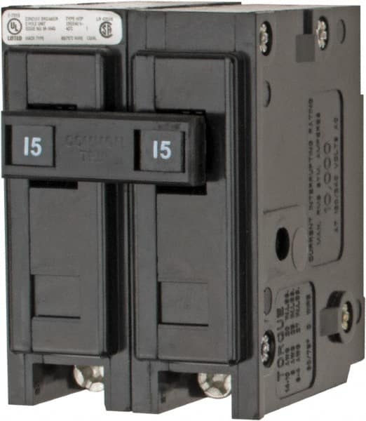 15 Amp, 120/240 VAC, 24 VDC, 48 VDC, 80 VDC, 2 Pole, Plug In Miniature Circuit Breaker MPN:HQP2015
