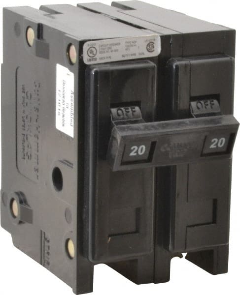 20 Amp, 120/240 VAC, 24 VDC, 48 VDC, 80 VDC, 2 Pole, Plug In Miniature Circuit Breaker MPN:HQP2020