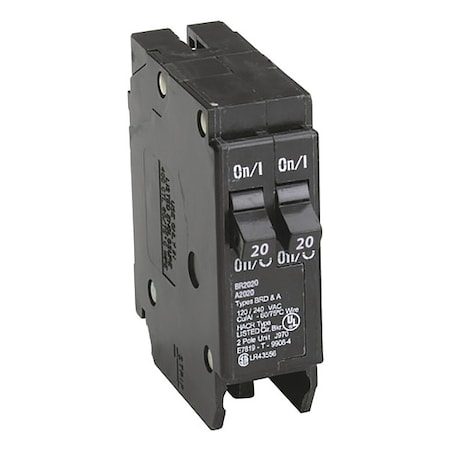 Circuit Breaker, BR Series, 20A, 2 Pole, 120V AC, 10kA MPN:BR2020