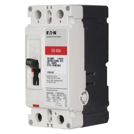 Molded Case Circuit Breaker, ED Series, 200A, 2 Pole, 240V AC, 65kA at 240V AC MPN:ED2200