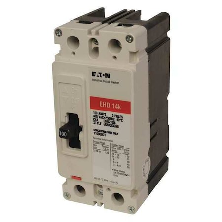 Molded Case Circuit Breaker, EHD Series, 30A, 2 Pole, 480V AC, 18kA at 240V AC MPN:EHD2030