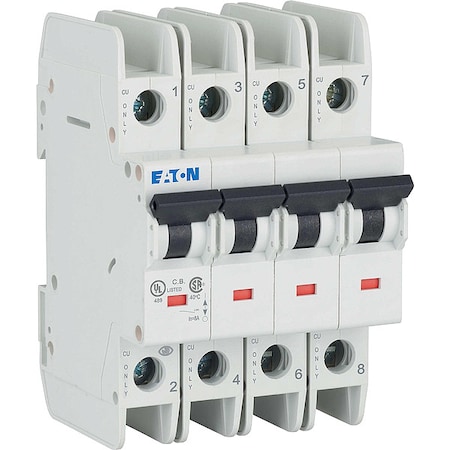 IEC Miniature Circuit Breaker, FAZ-NA Series, 20A, 4 Pole, 277/480V AC, 10kA at 277/480V AC MPN:FAZ-C20/4-NA