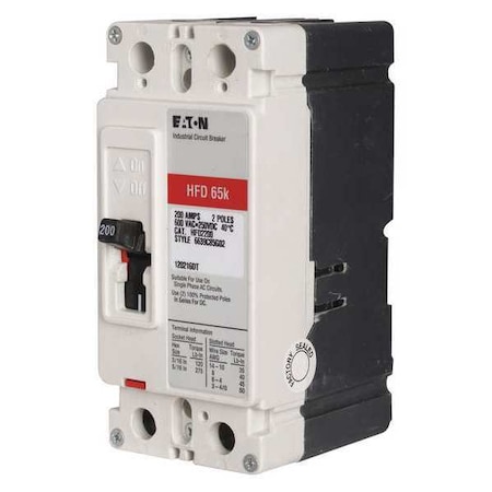 Molded Case Circuit Breaker, HFD Series, 30A, 2 Pole, 600V AC, 100kA at 240V AC MPN:HFD2030