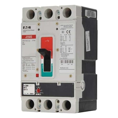 Molded Case Circuit Breaker, JG Series, 150A, 3 Pole, 600V AC, 85kA at 240V AC MPN:JGS3150FAG