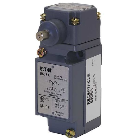 Heavy Duty Limit Switch, Plunger, 1NC/1NO, 10A at 600V AC, Actuator Location: Side MPN:E50AH1