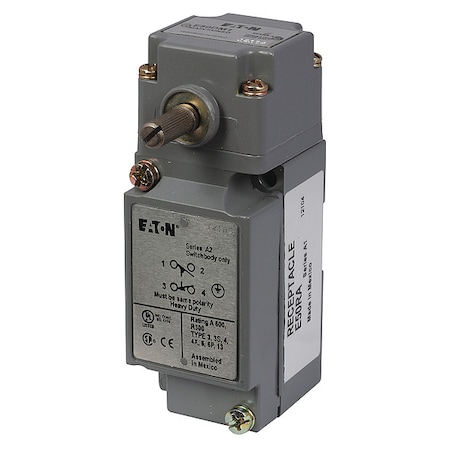 Heavy Duty Limit Switch, No Lever, Rotary, 1NC/1NO, 10A at 600V AC, Actuator Location: Side MPN:E50AM1
