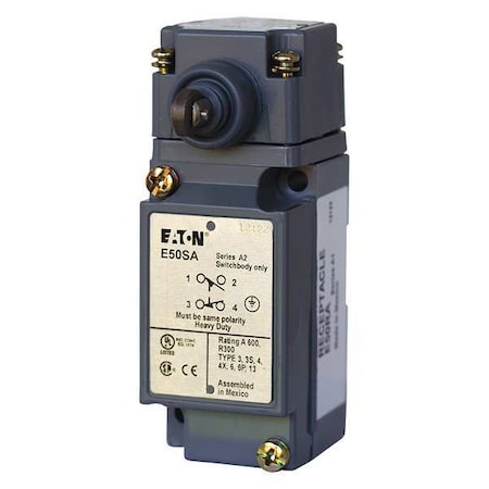 Heavy Duty Limit Switch, Plunger, Roller, 1NC/1NO, 10A at 600V AC, Actuator Location: Side MPN:E50AS36P