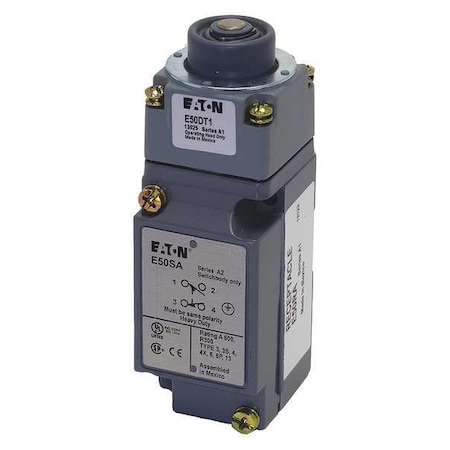 Heavy Duty Limit Switch, Plunger, 1NC/1NO, 10A at 600V AC, Actuator Location: Top MPN:E50AT16P